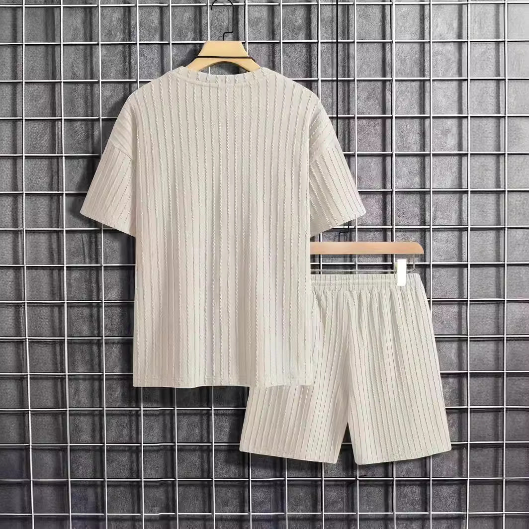 Men's Solid Color Short Sleeve Shorts Casual Knitting Suit