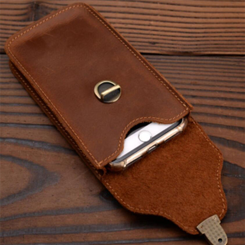 Leather Retro Mobile Phone Bag Outdoor Portable Mobile Phone Protective Cover Home Mobile Phone Storage Bag