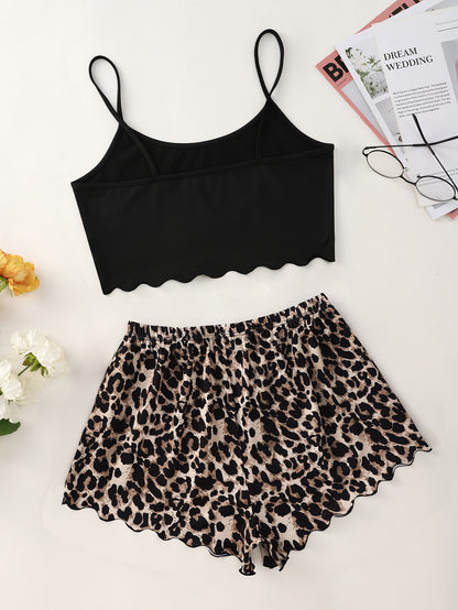 Leopard Print Shorts Home Wear Suit