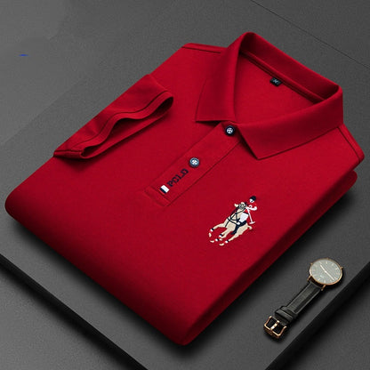 Summer Mercerized Cotton Men's Lapel Embroidery Top