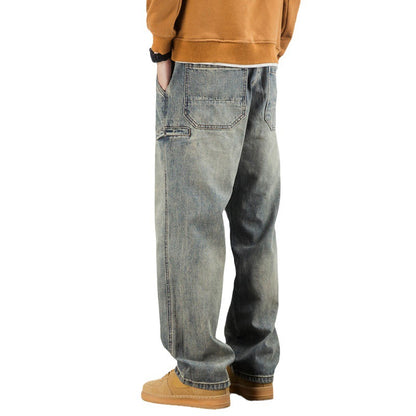 American Casual Yellow Mud Dyed Jeans Straight Loose