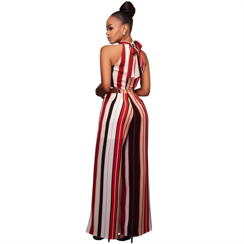 Summer Romper Women Jumpsuit Sexy Ladies Casual Elegant Loose Office Sleeveless Striped Halter Long Plus Size Overalls