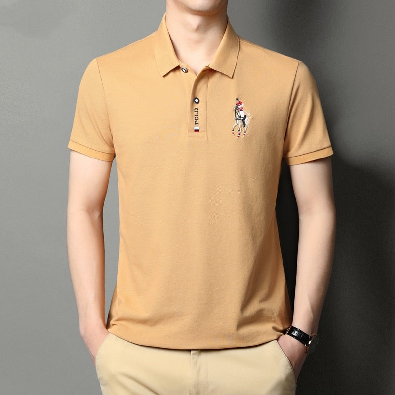 Summer Mercerized Cotton Men's Lapel Embroidery Top