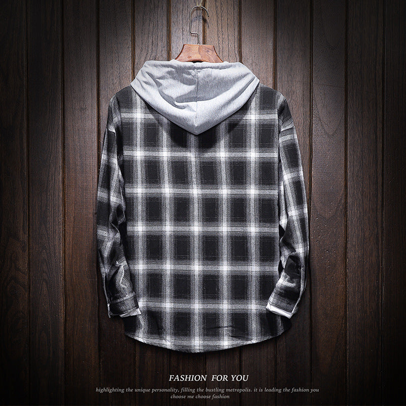 Hooded Plaid Shirt Loose Plus Size Casual Coat