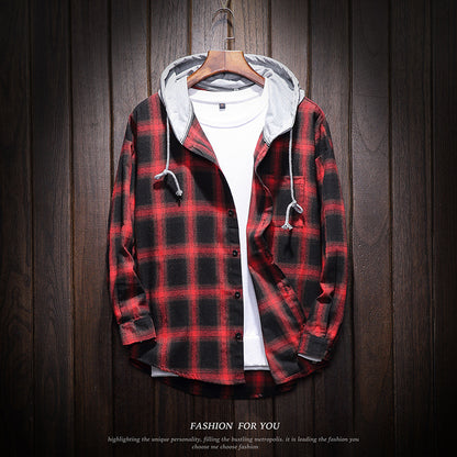 Hooded Plaid Shirt Loose Plus Size Casual Coat