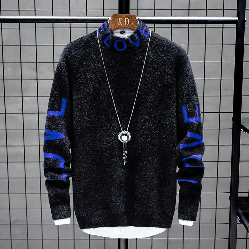 Men Fashion High Neck Loose Personalized Sweater