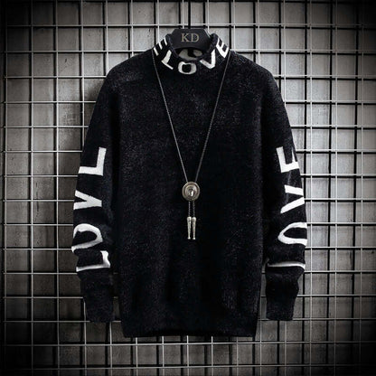 Men Fashion High Neck Loose Personalized Sweater