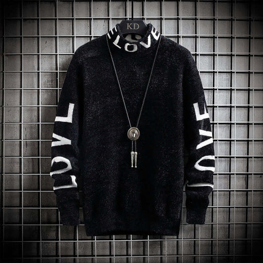 Men Fashion High Neck Loose Personalized Sweater