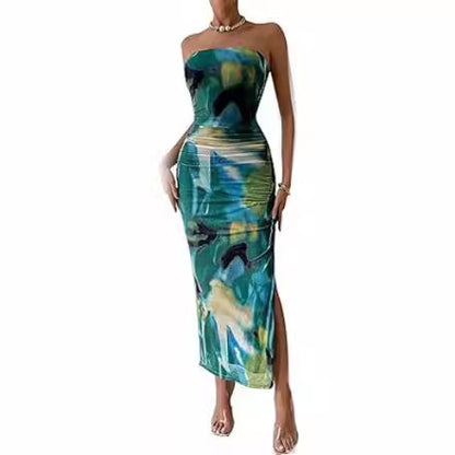 Women's Clothing Slit Hemline At Hem Sleeveless Printed Dress