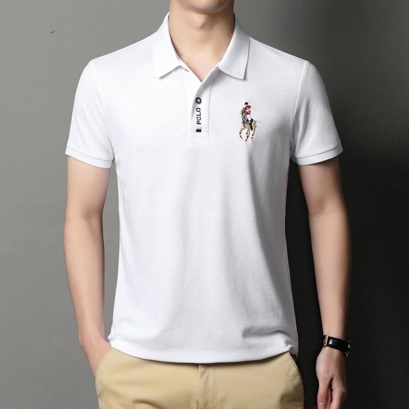 Summer Mercerized Cotton Men's Lapel Embroidery Top