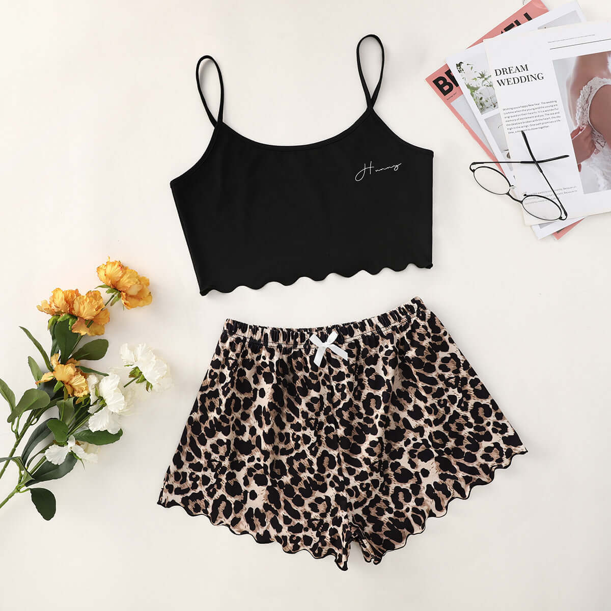 Leopard Print Shorts Home Wear Suit