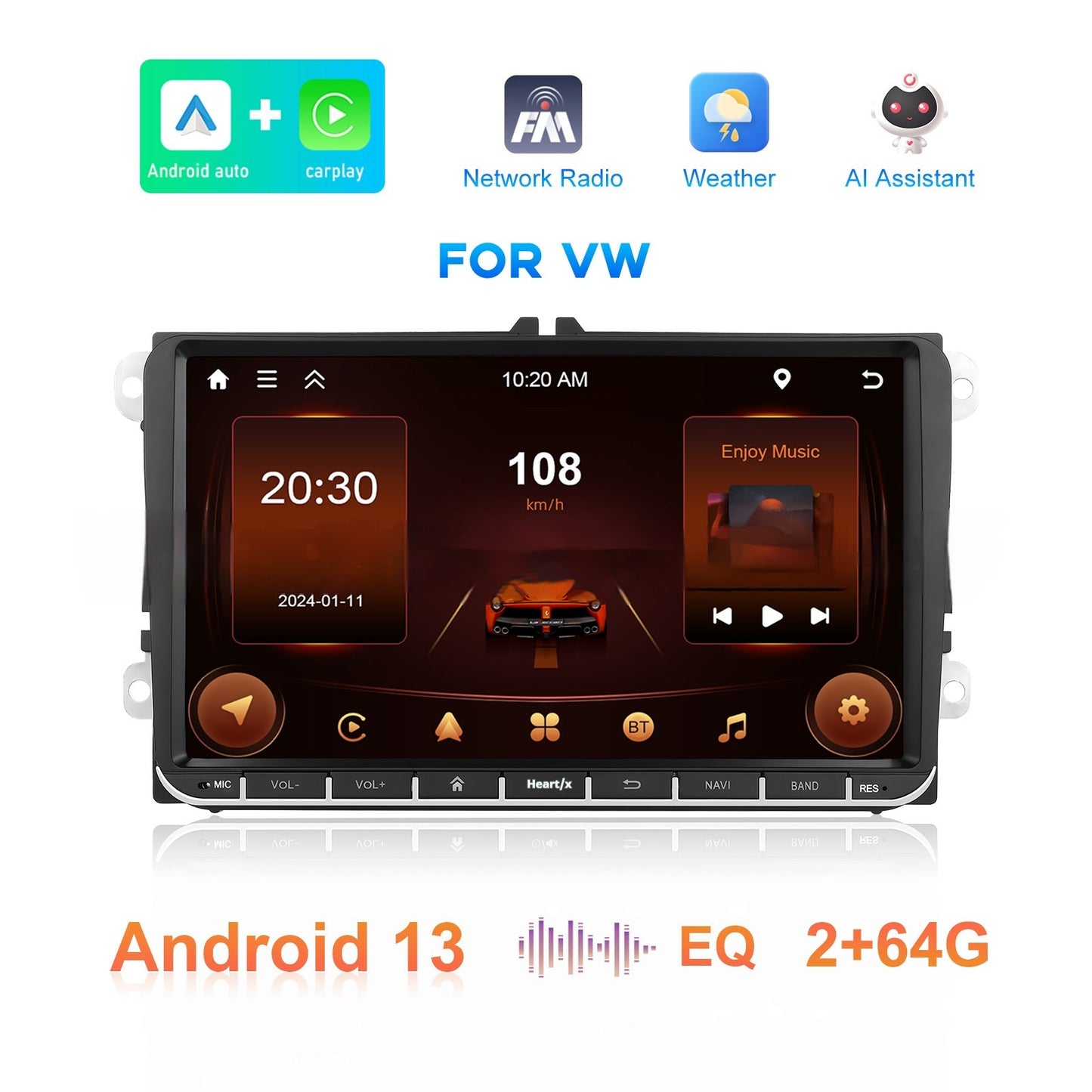 Vehicle Navigation Player 2 64 Central Control Reversing Carplay Car Central Control All-in-one Machine