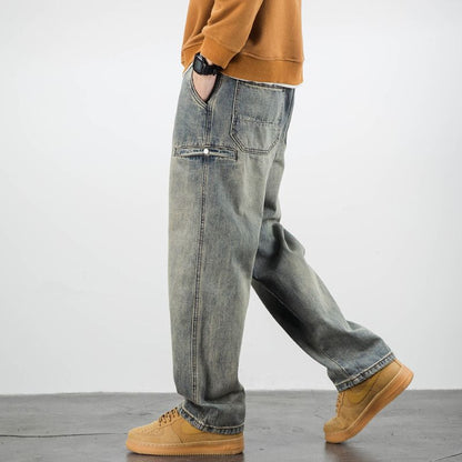 American Casual Yellow Mud Dyed Jeans Straight Loose