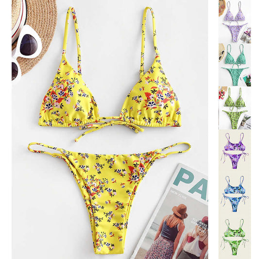 Summer Flowers Print Bikini Sexy Beach Swimming Suit Fashion Push Up Swimsuit Womens Clothing