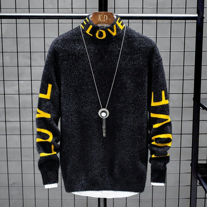 Men Fashion High Neck Loose Personalized Sweater