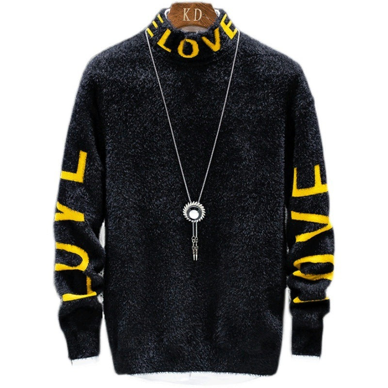 Men Fashion High Neck Loose Personalized Sweater