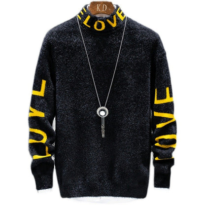 Men Fashion High Neck Loose Personalized Sweater