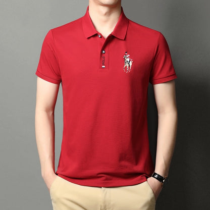 Summer Mercerized Cotton Men's Lapel Embroidery Top