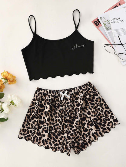 Leopard Print Shorts Home Wear Suit