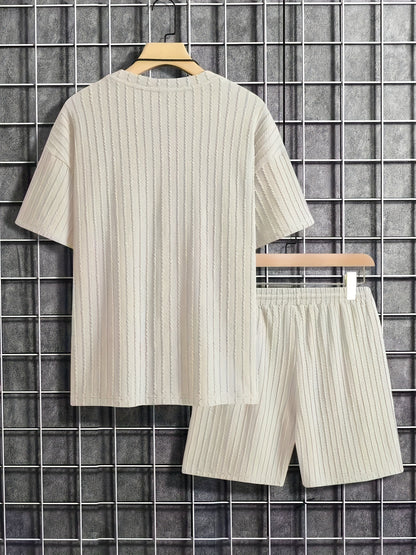 Men's Solid Color Short Sleeve Shorts Casual Knitting Suit