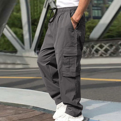 Casual Cargo Pants For Men Loose Straight Drawstring Waist Trousers With Pockets